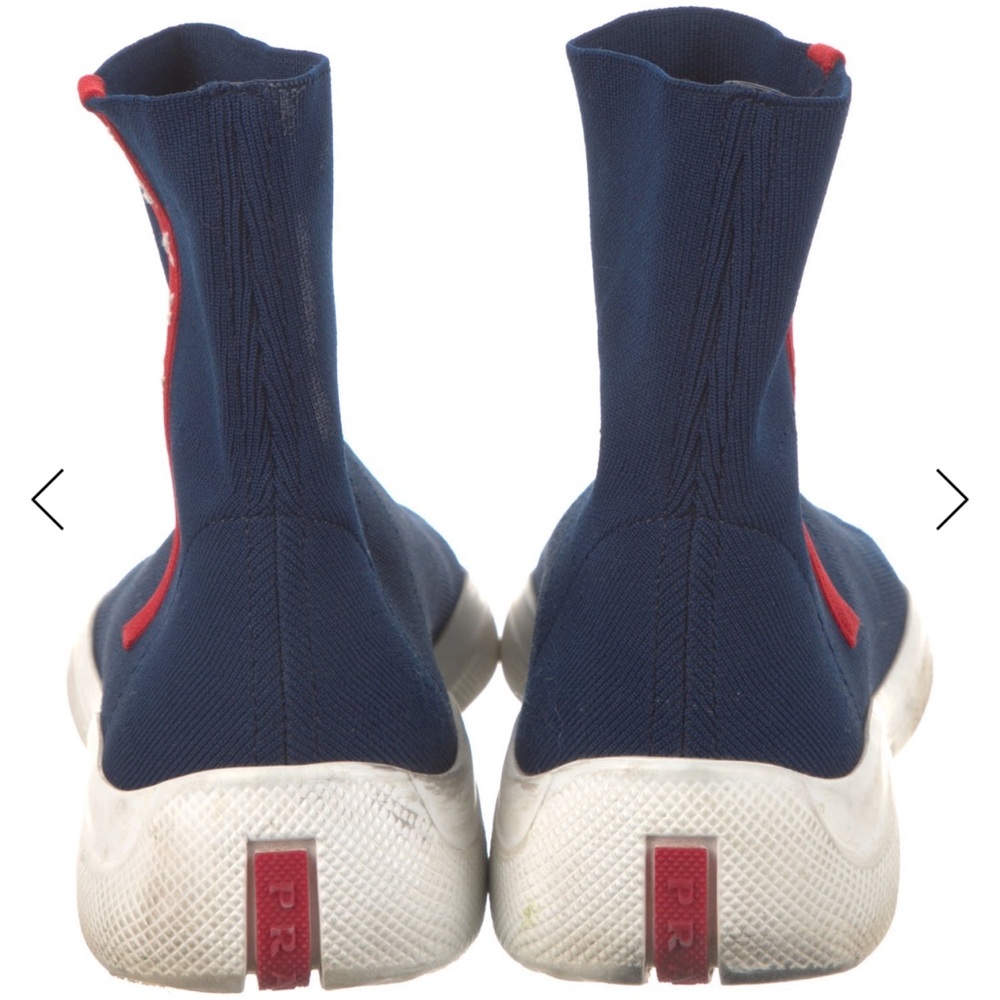 Prada Navy Sock Sneakers with Red Detail - Picture 3 of 4